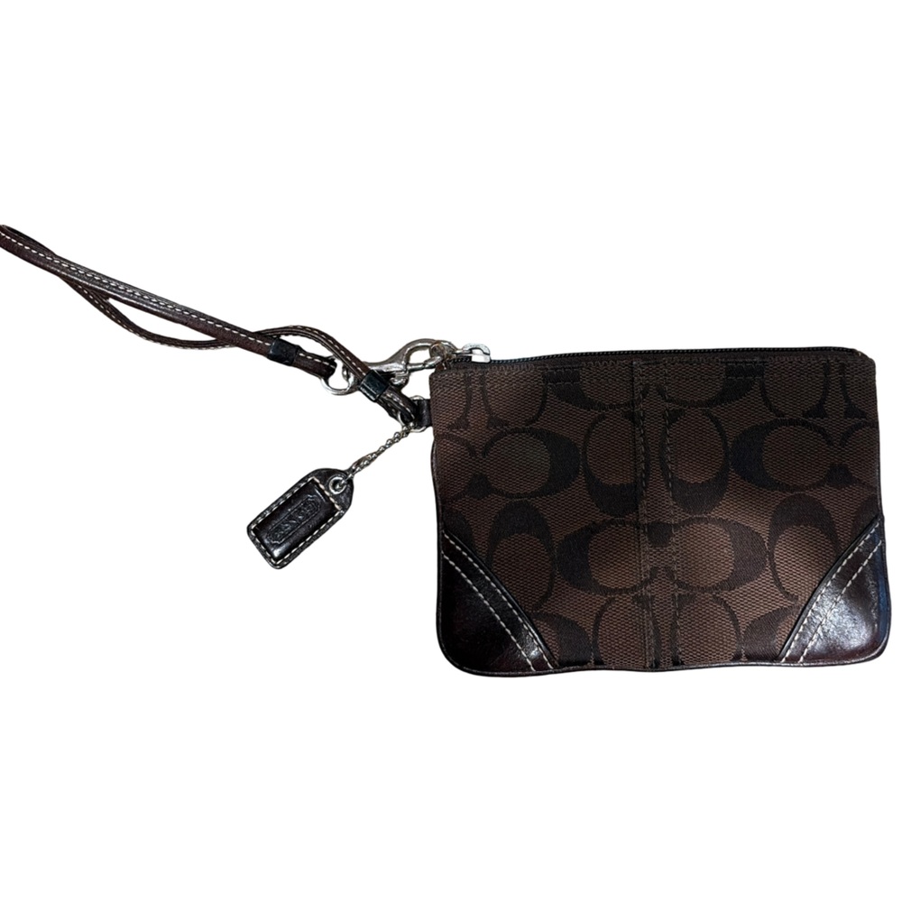 Coach Dark Brown Leather Logo Charm Wristlet Strap